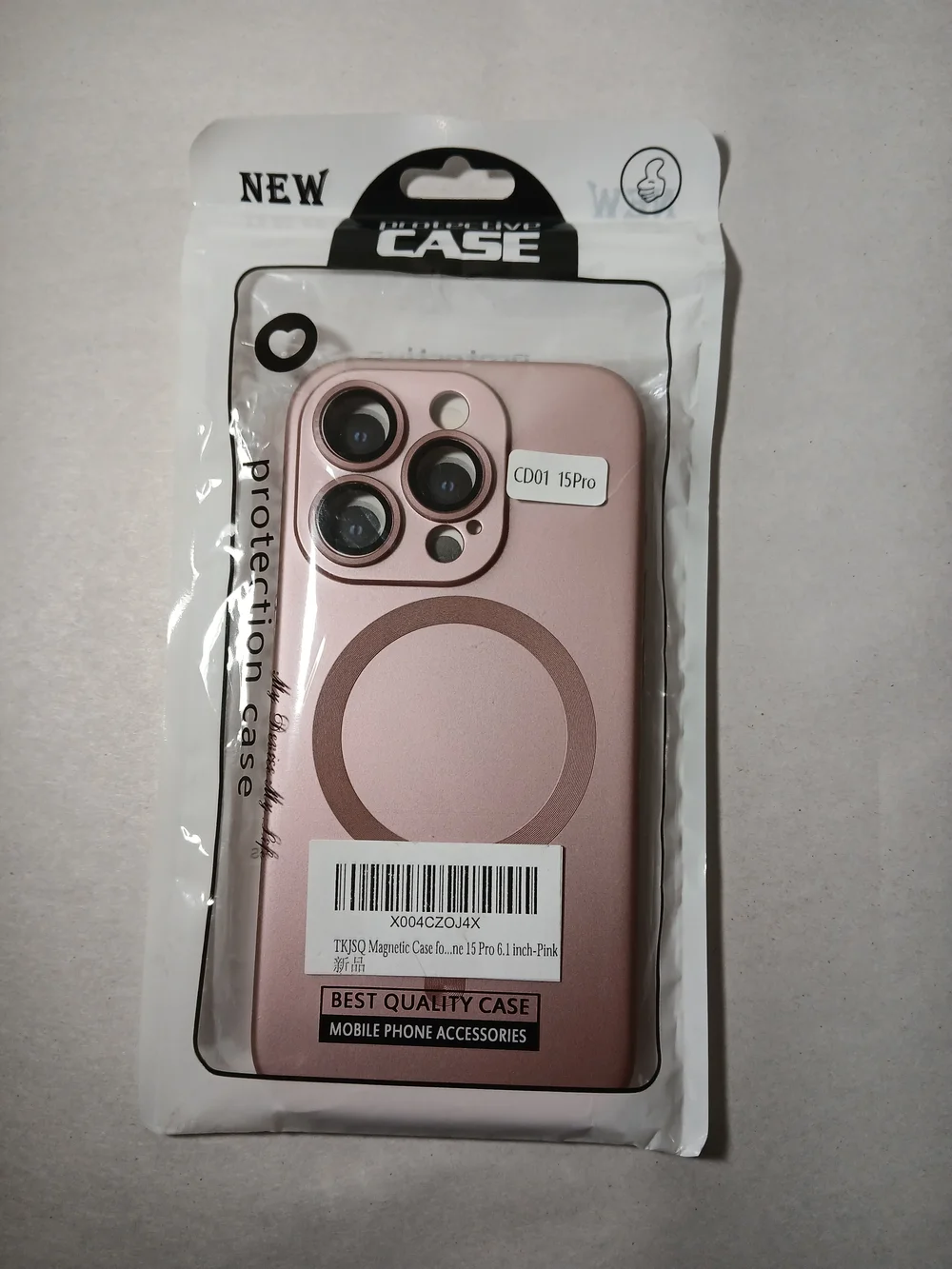 Magnetic-Compatible Pink Protective Case for iPhone 15 Pro